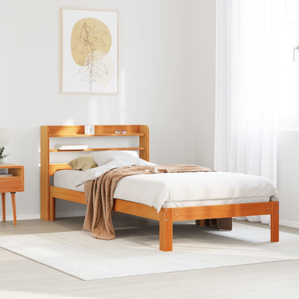 Bed Frame without Mattress Wax Brown 75x190 cm Small Single Solid Wood Pine