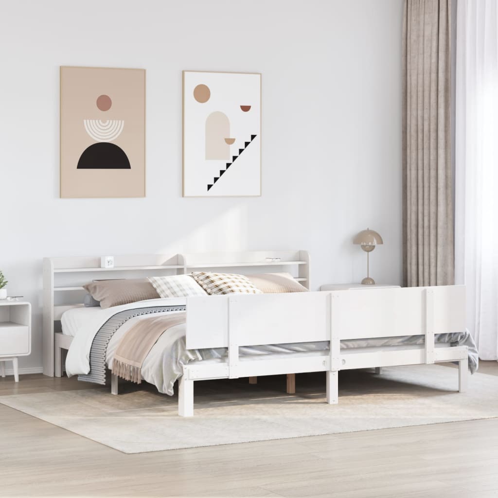 Bed Frame with Headboard without Mattress White 180x200 cm Super King