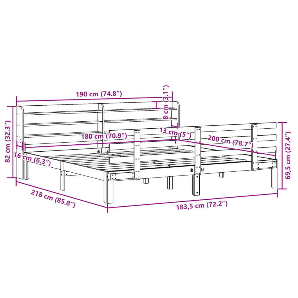 Bed Frame with Headboard without Mattress White 180x200 cm Super King