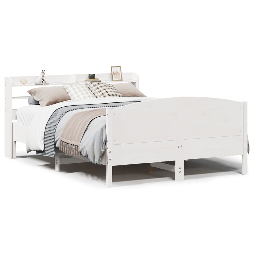 Bed Frame without Mattress White 150x200 cm King Size Solid Wood Pine