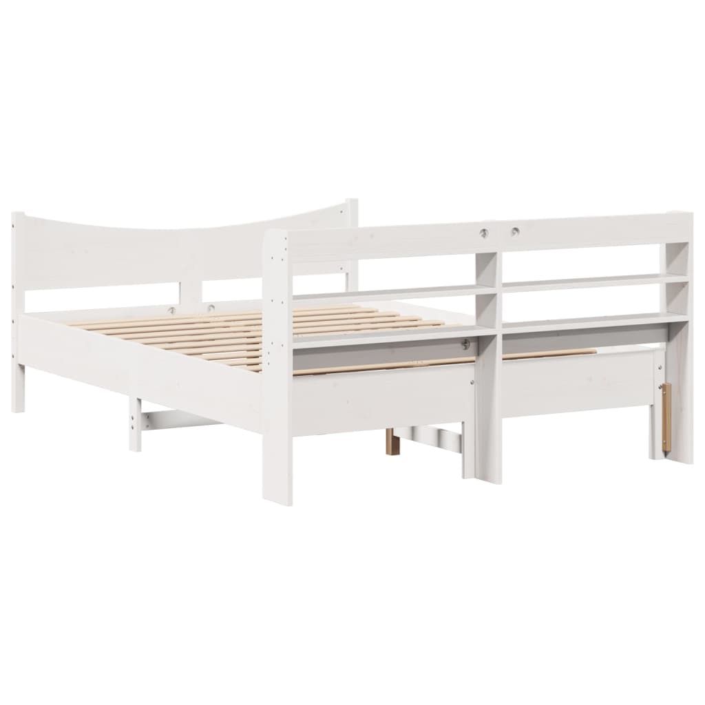 Bed Frame with Headboard White 140x190 cm Solid Wood Pine