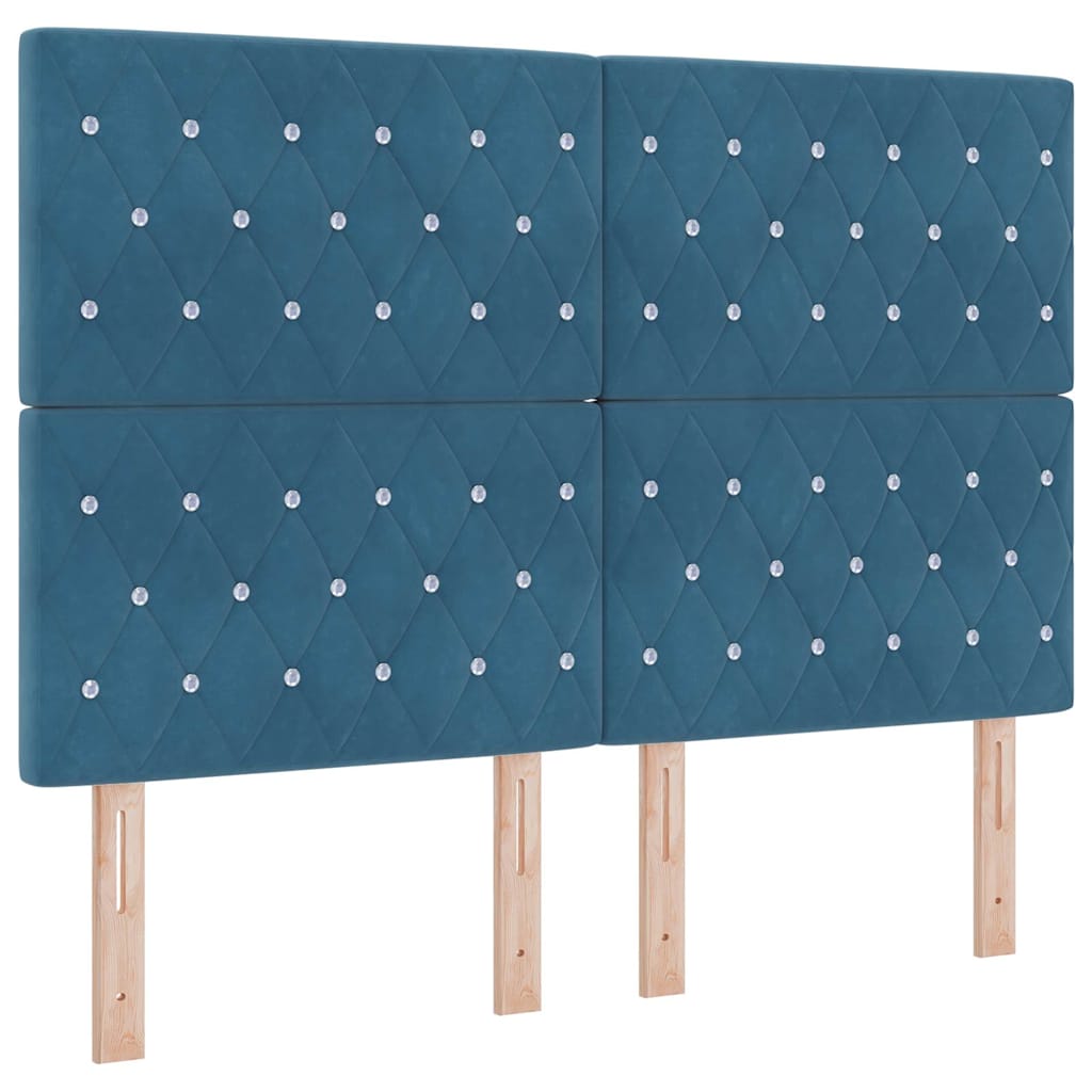 LED Headboard with LED Strip Lights Dark blue 144 cm Velvet