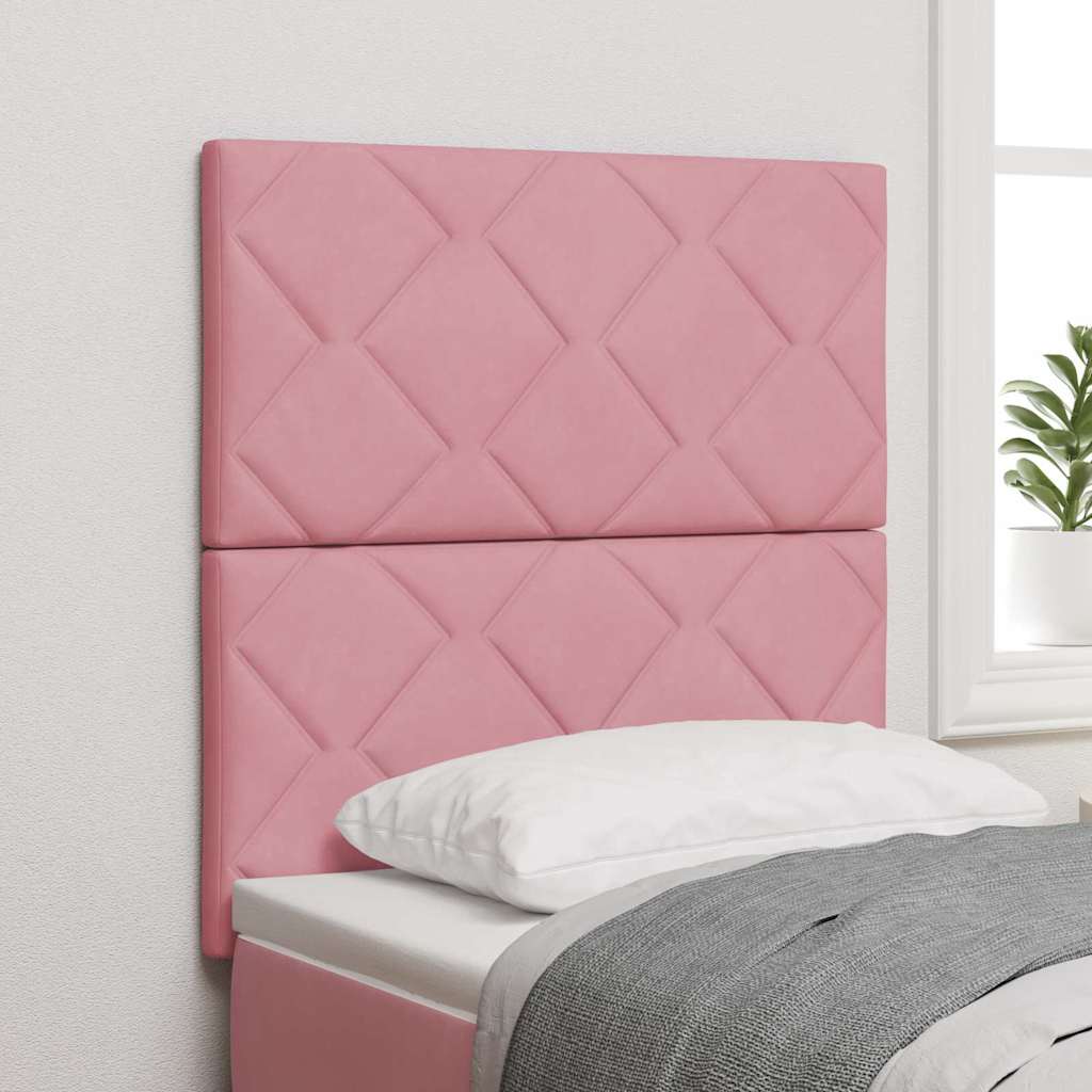 LED Headboard with LED Strip Lights Geometric Pink 80 cm Velvet