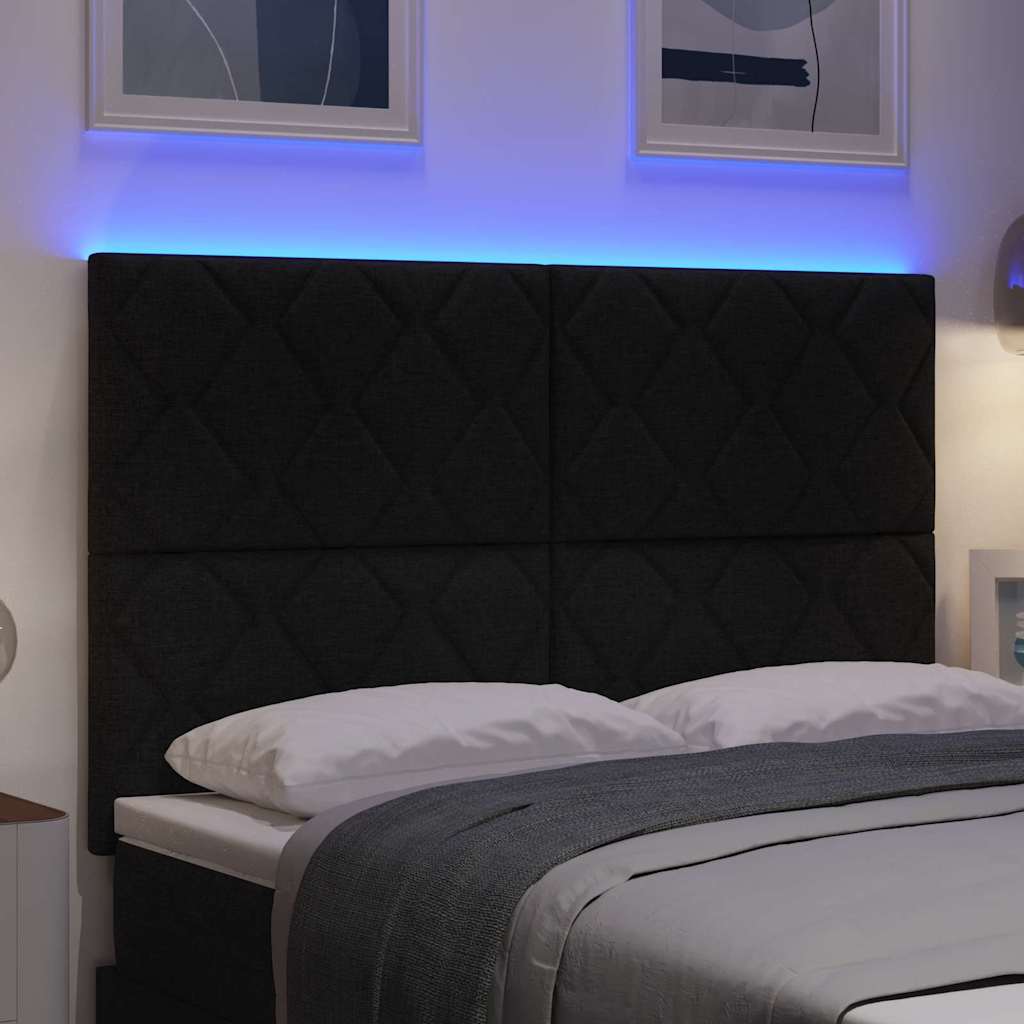 Headboard with LED Strip Lights Adjustable Black 144 cm Fabric