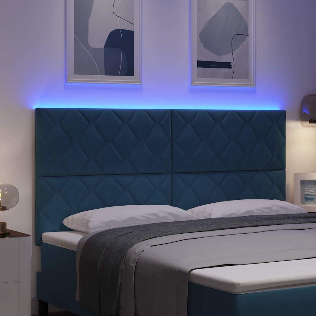 LED Headboard with LED Strip Lights Dark blue 180 cm Velvet