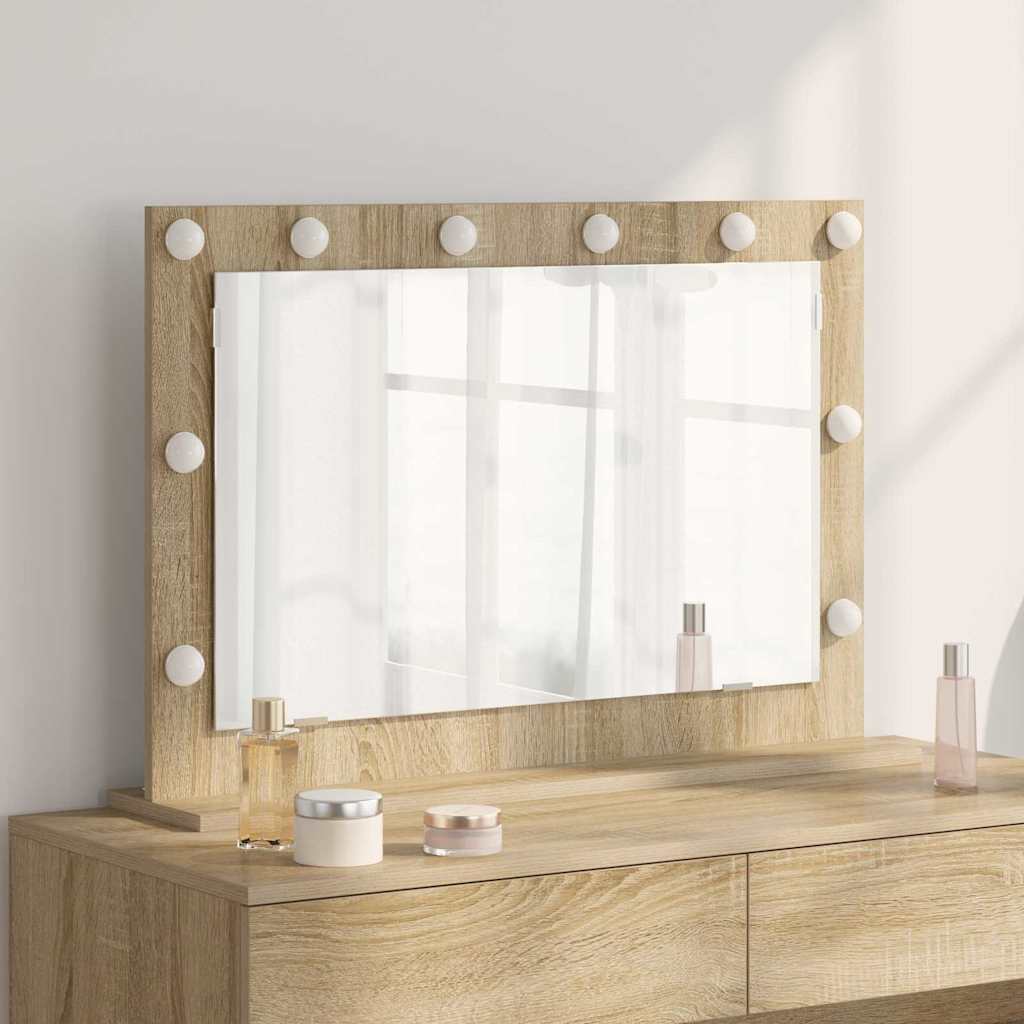 Vanity Mirror with LED Strip Lights Sonoma Oak 80 x 55 x 18 cm