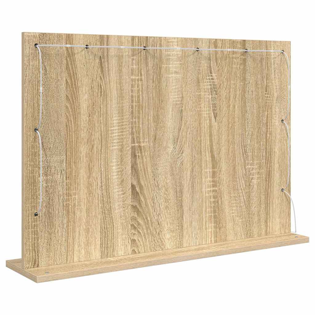 Vanity Mirror with LED Strip Lights Sonoma Oak 80 x 55 x 18 cm