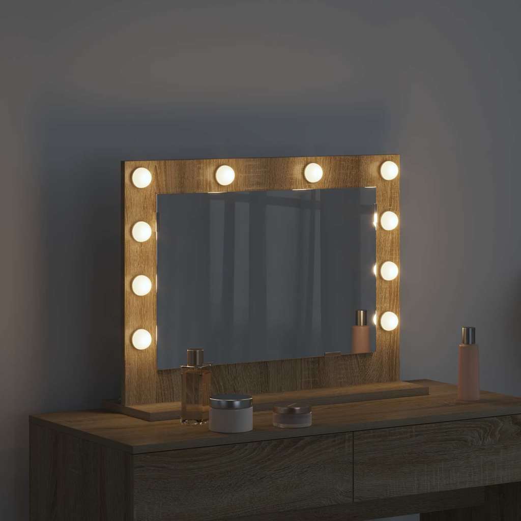 Vanity Mirror with LED Strip Lights Sonoma Oak 60 x 45 x 18 cm