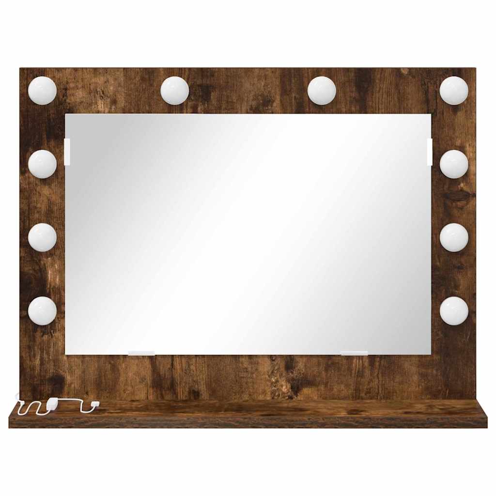 Vanity Mirror with LED Strip Lights Smoked Oak 60 x 45 x 18 cm