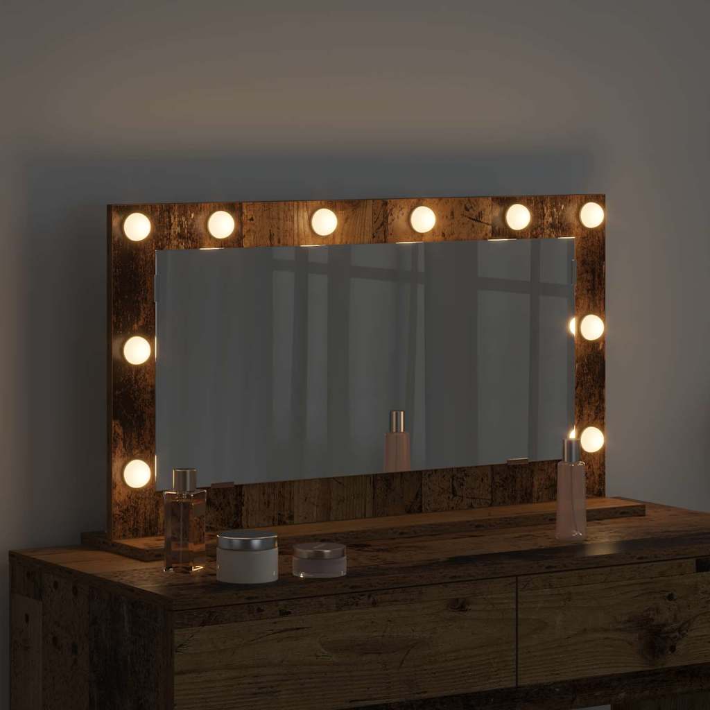 Vanity Mirror with LED Strip Lights Old Wood 80 x 45 x 18 cm