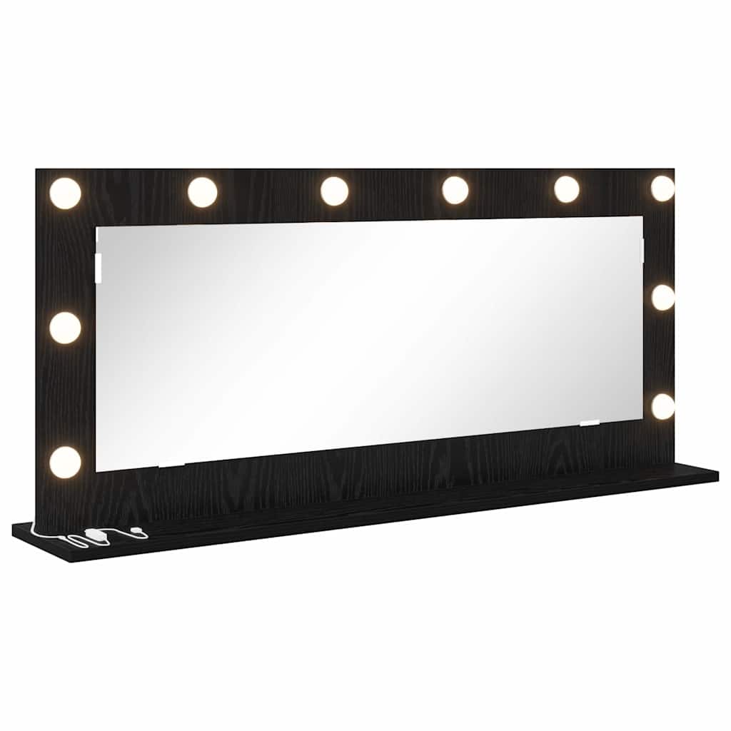 Vanity Mirror with LED Strip Lights Black Oak 100 x 45 x 18 cm