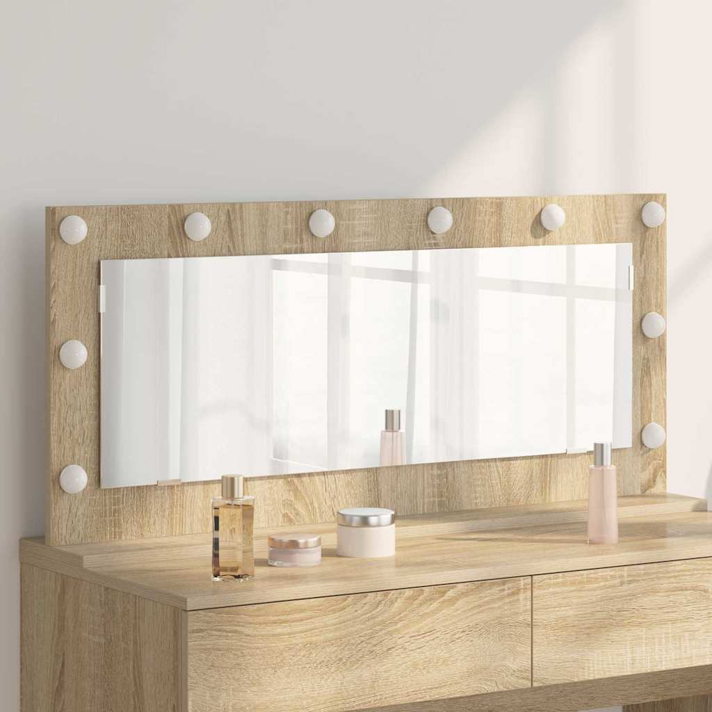 Vanity Mirror with LED Strip Lights Sonoma Oak 100 x 45 x 18 cm