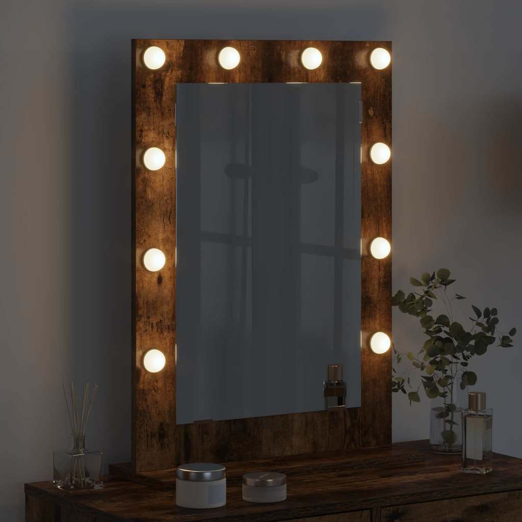 Vanity Mirror with LED Strip Lights Smoked Oak 70 x 50 x 18 cm