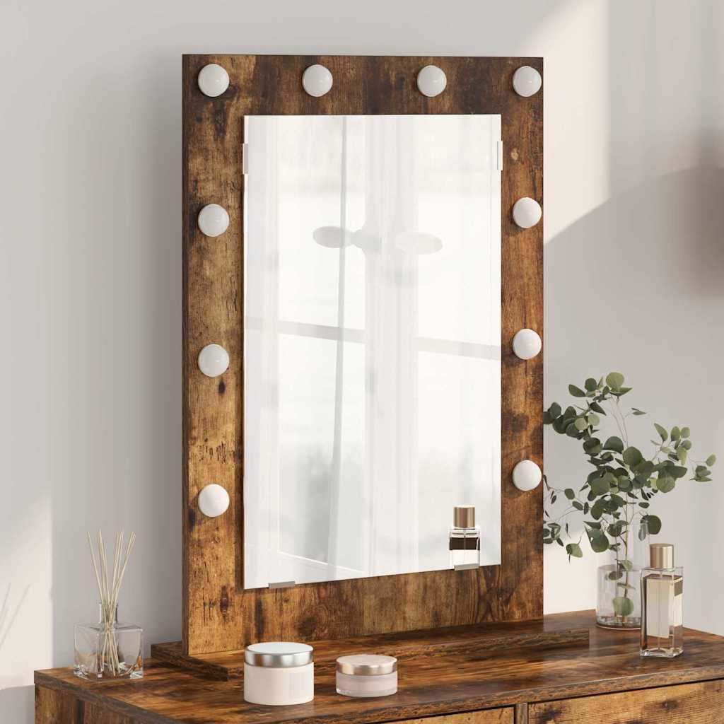 Vanity Mirror with LED Strip Lights Smoked Oak 70 x 50 x 18 cm