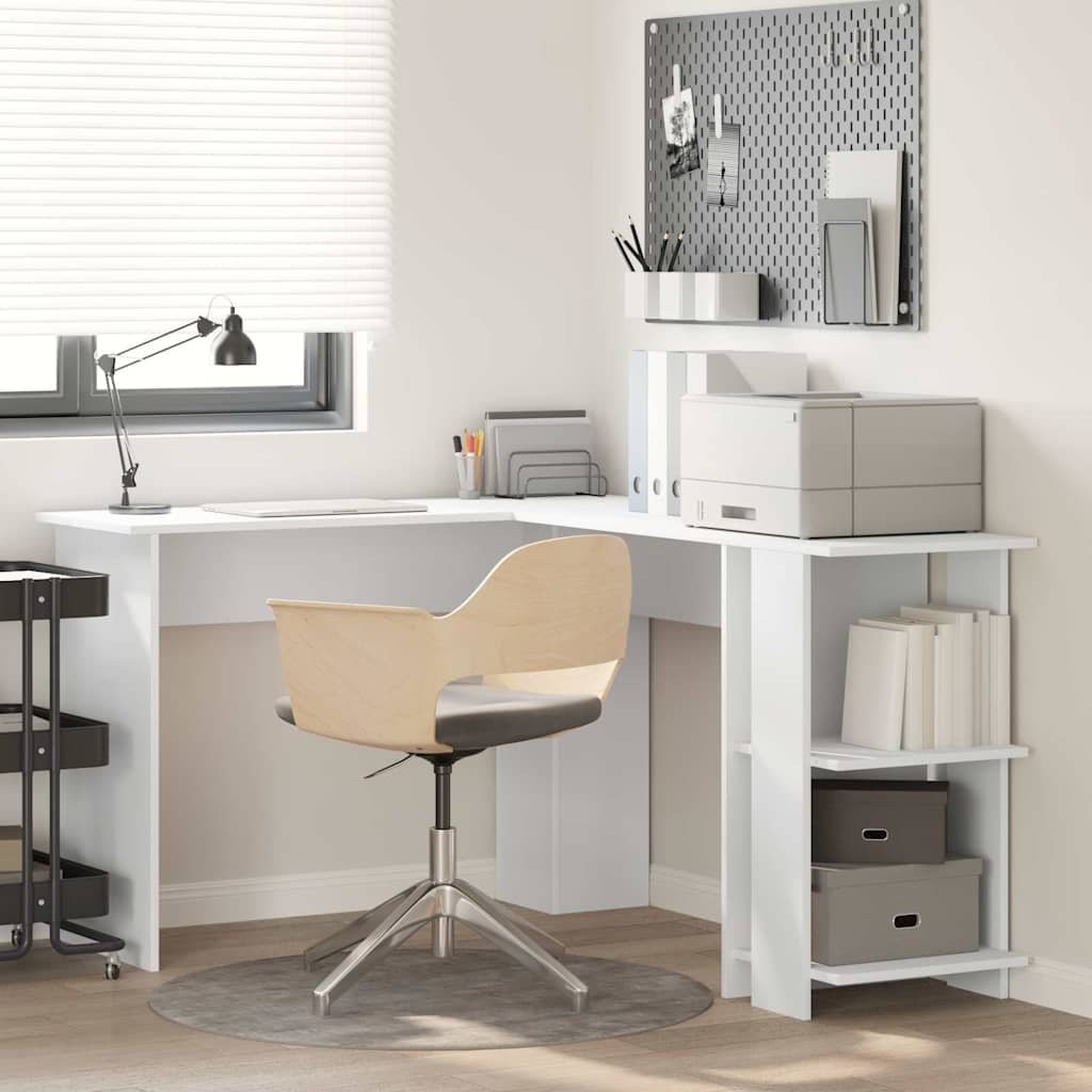 Corner Desk with Storage with Shelf White 140 x 113.5 x 75 cm