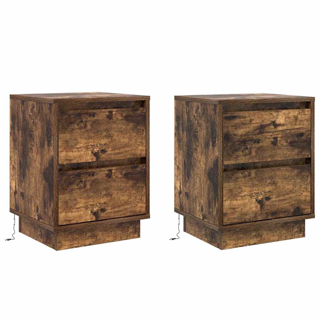 Bedside Cabinet with Drawer 2 pcs Smoked oak 39 x 34.5 x 50 cm