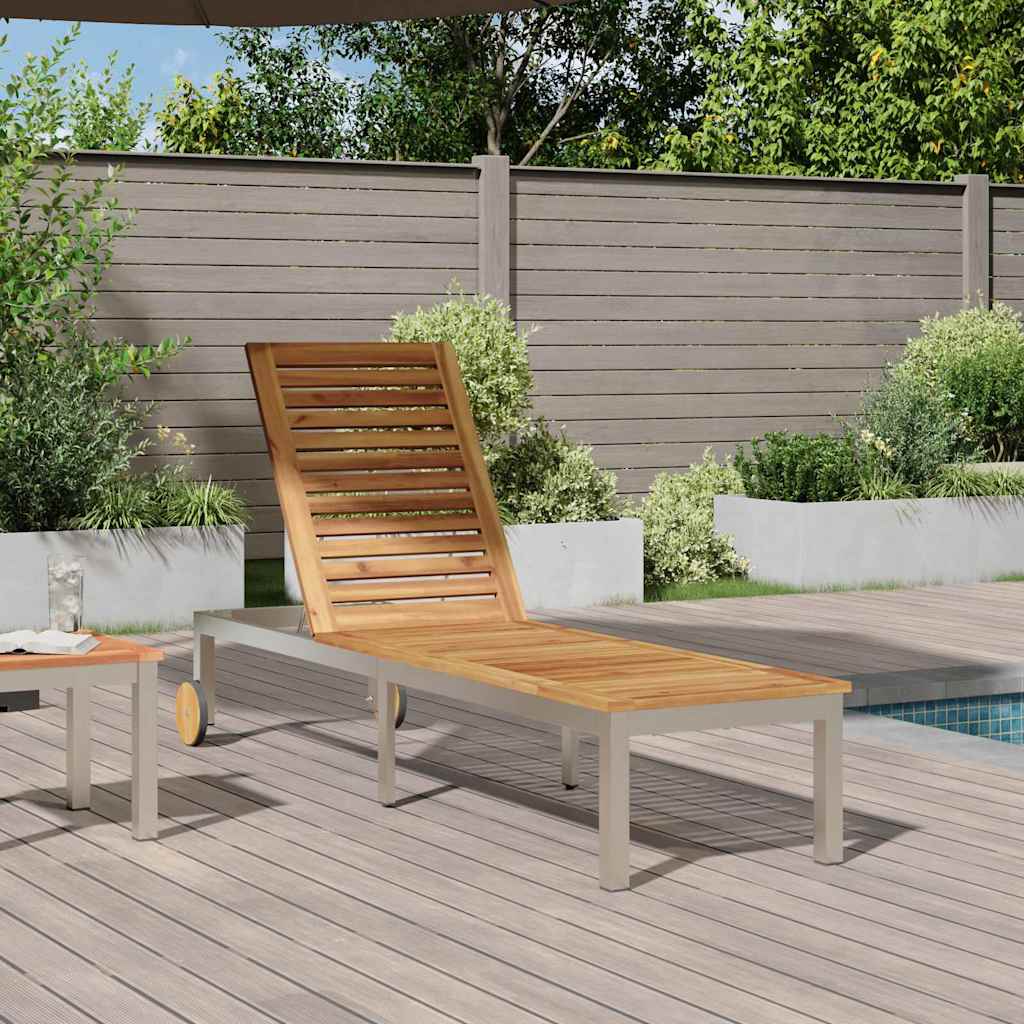 Sun Lounger Reclining Brown 207 x 58 x 35cm Solid Acacia wood