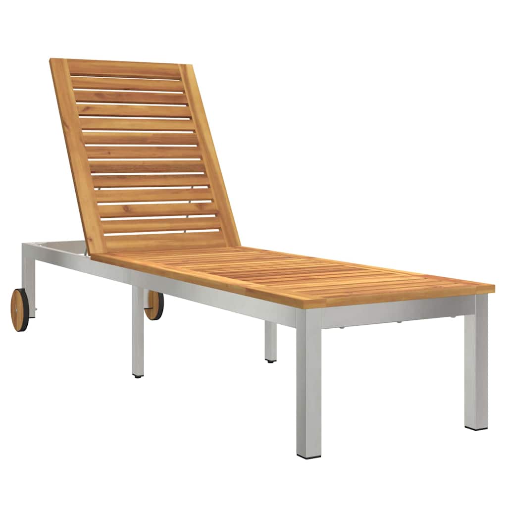 Sun Lounger Reclining Brown 207 x 58 x 35cm Solid Acacia wood