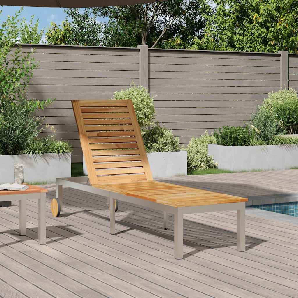 Sun Lounger Reclining Brown 207 x 58 x 35cm Solid Acacia wood