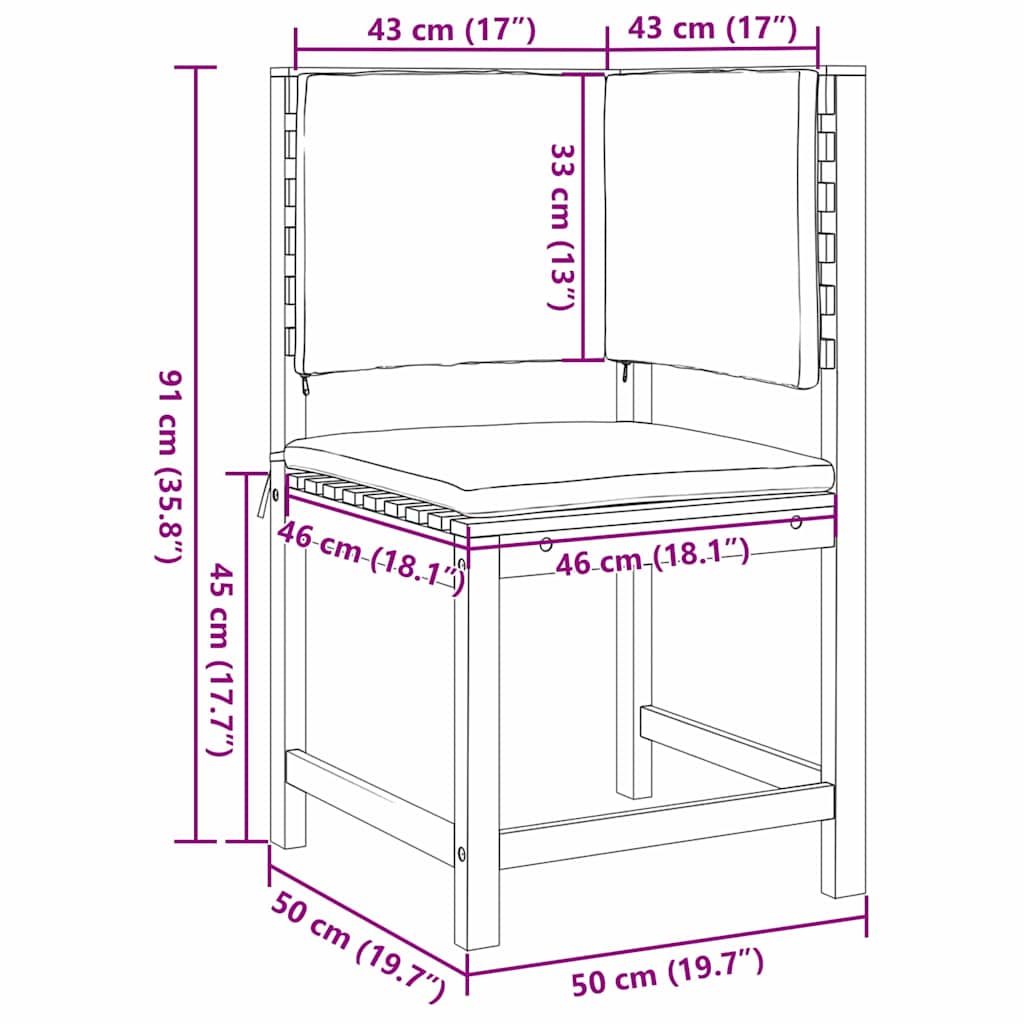 Garden Chair Brown 50 x 50 x 91cm Solid Acacia wood