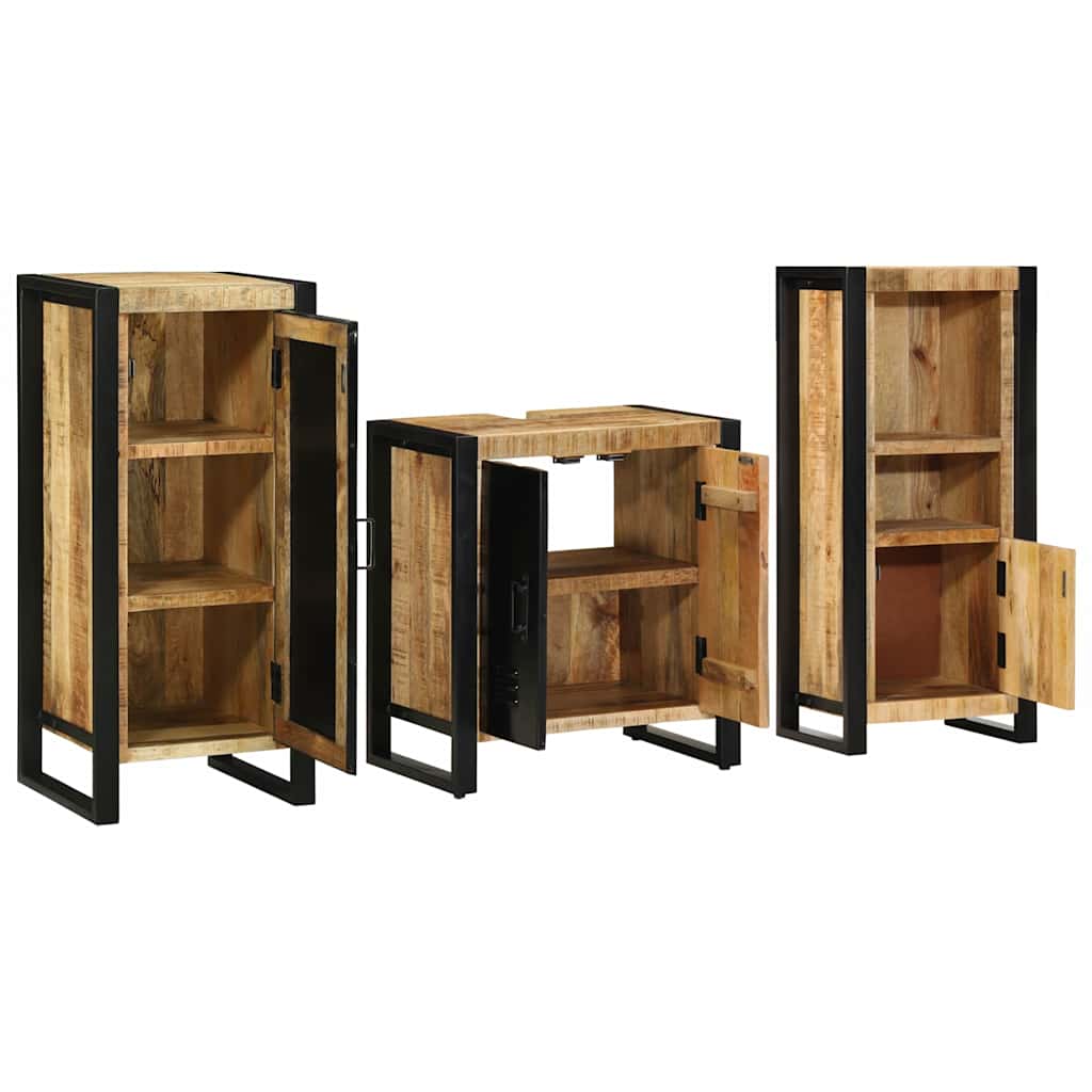 Bathroom Furniture Set with Shelf 3 pcs Brown Solid Mango Wood