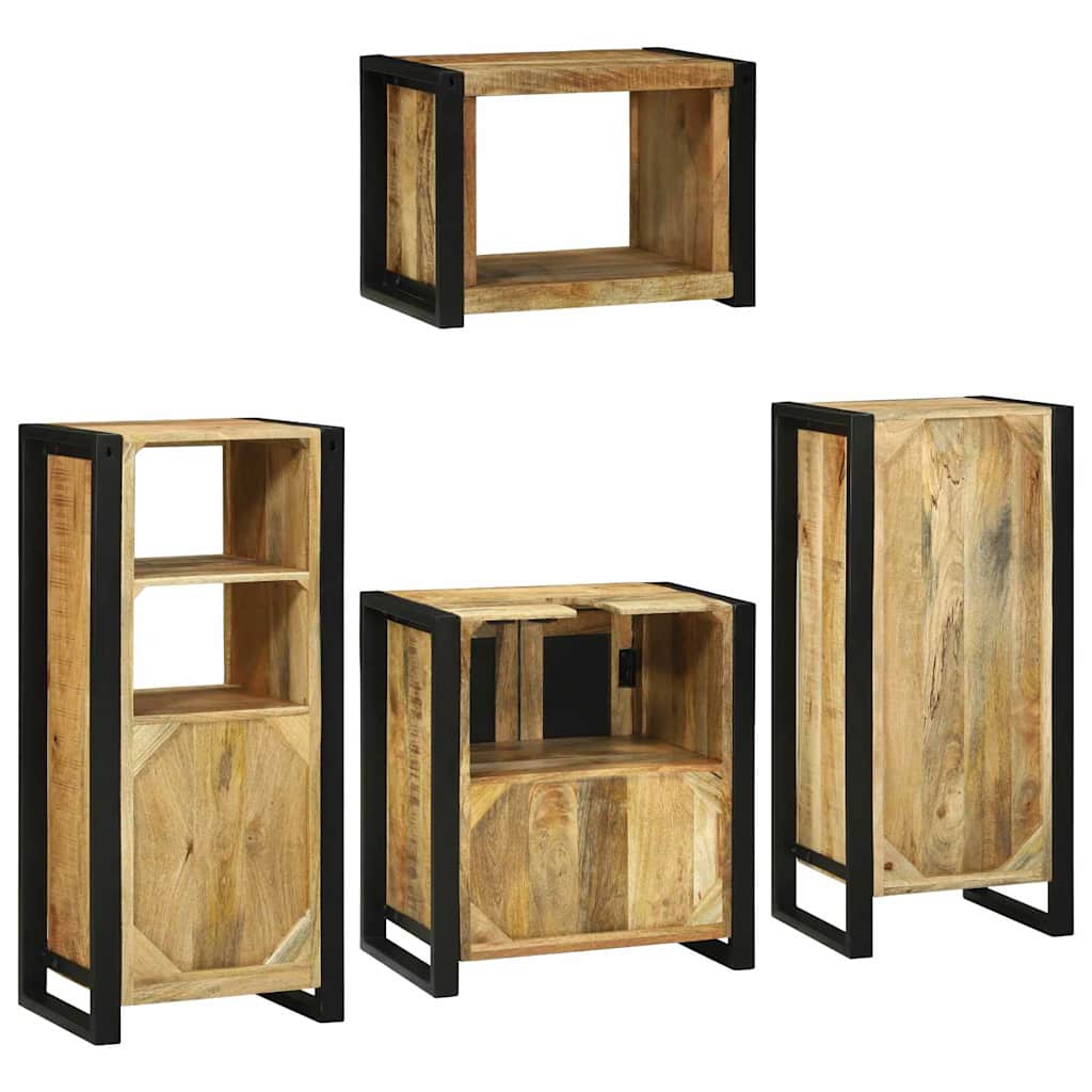 Bathroom Furniture Set with Door 4 pcs Brown Solid Mango Wood