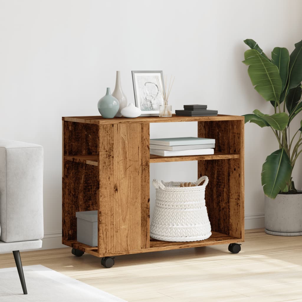 Side Table with Wheels Old Wood 70x35x60 cm Engineered Wood