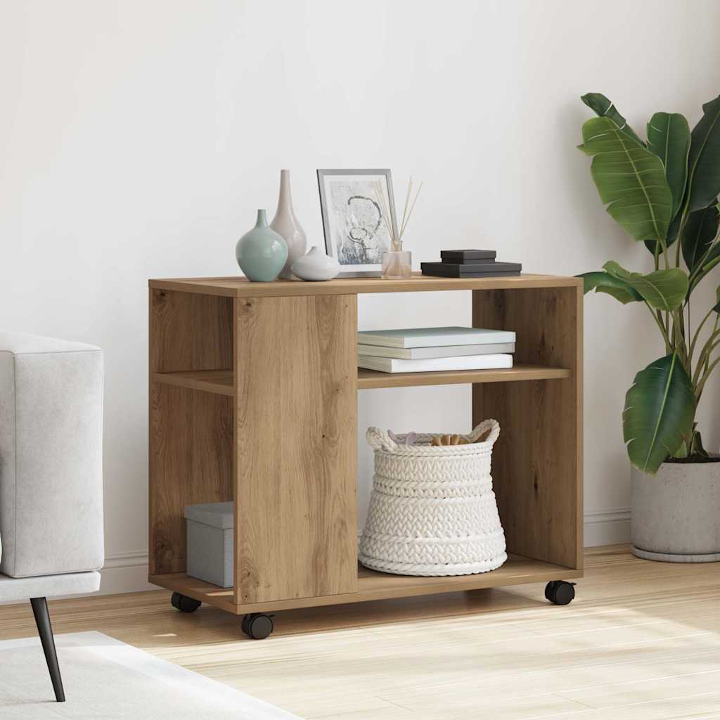 Side Table with Wheels Artisian Oak 70x35x60 cm Engineered Wood