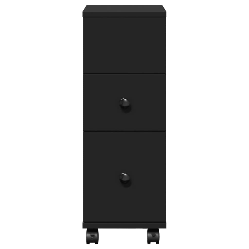 Narrow Bathroom Cabinet with Wheels Black Engineered Wood