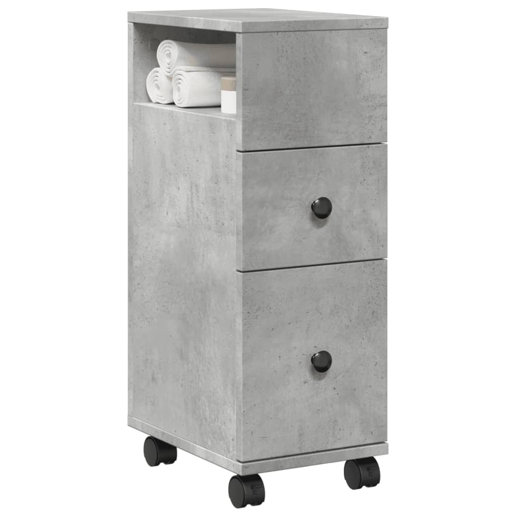 Narrow Bathroom Cabinet with Wheels Concrete Grey Engineered Wood
