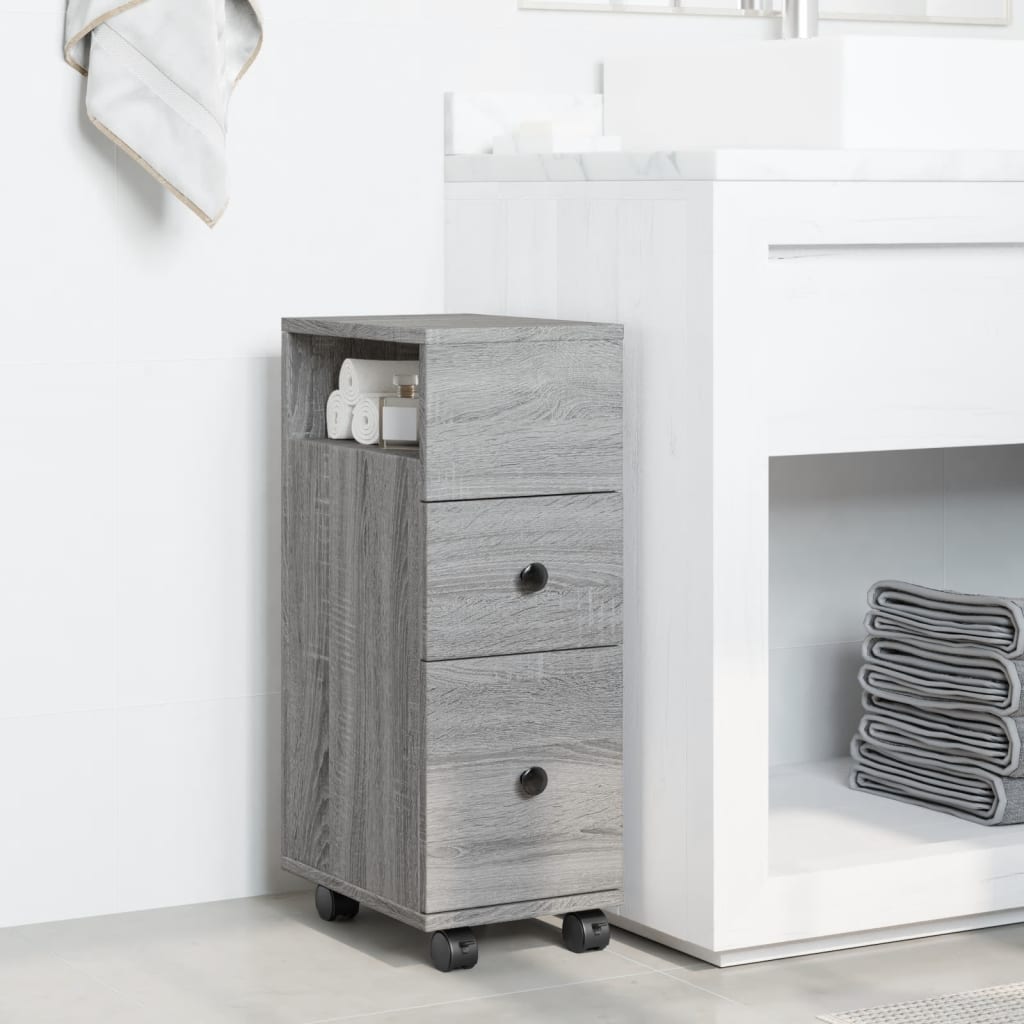 Narrow Bathroom Cabinet with Wheels Grey Sonoma Engineered Wood