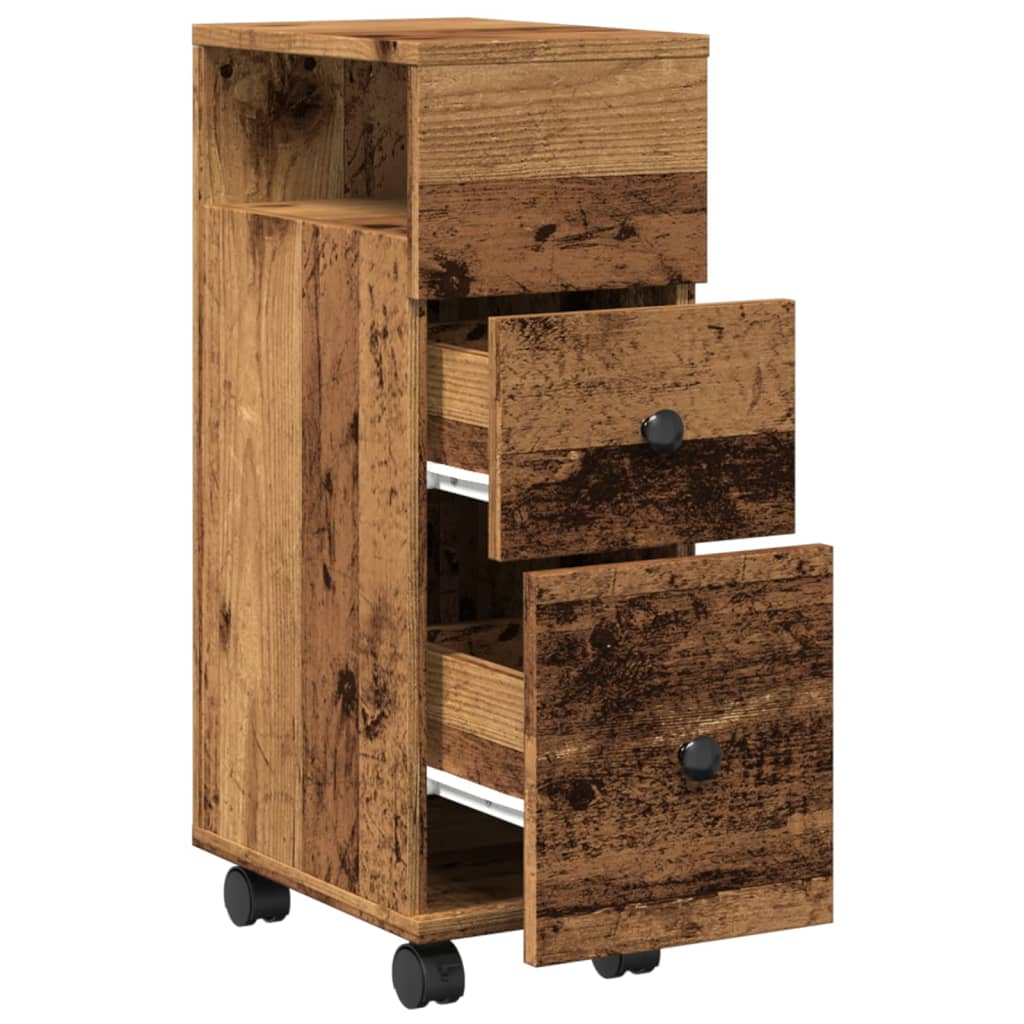 Narrow Bathroom Cabinet with Wheels Old Wood Engineered Wood