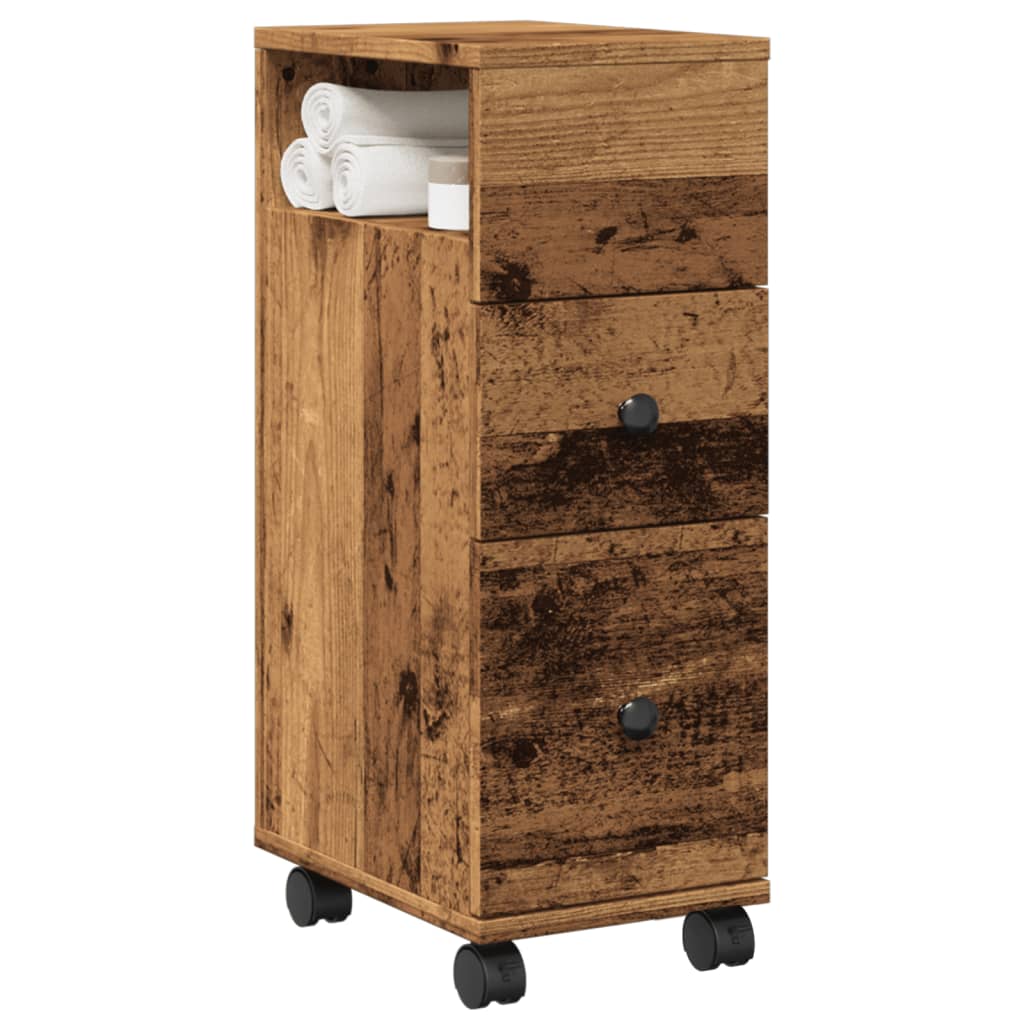 Narrow Bathroom Cabinet with Wheels Old Wood Engineered Wood