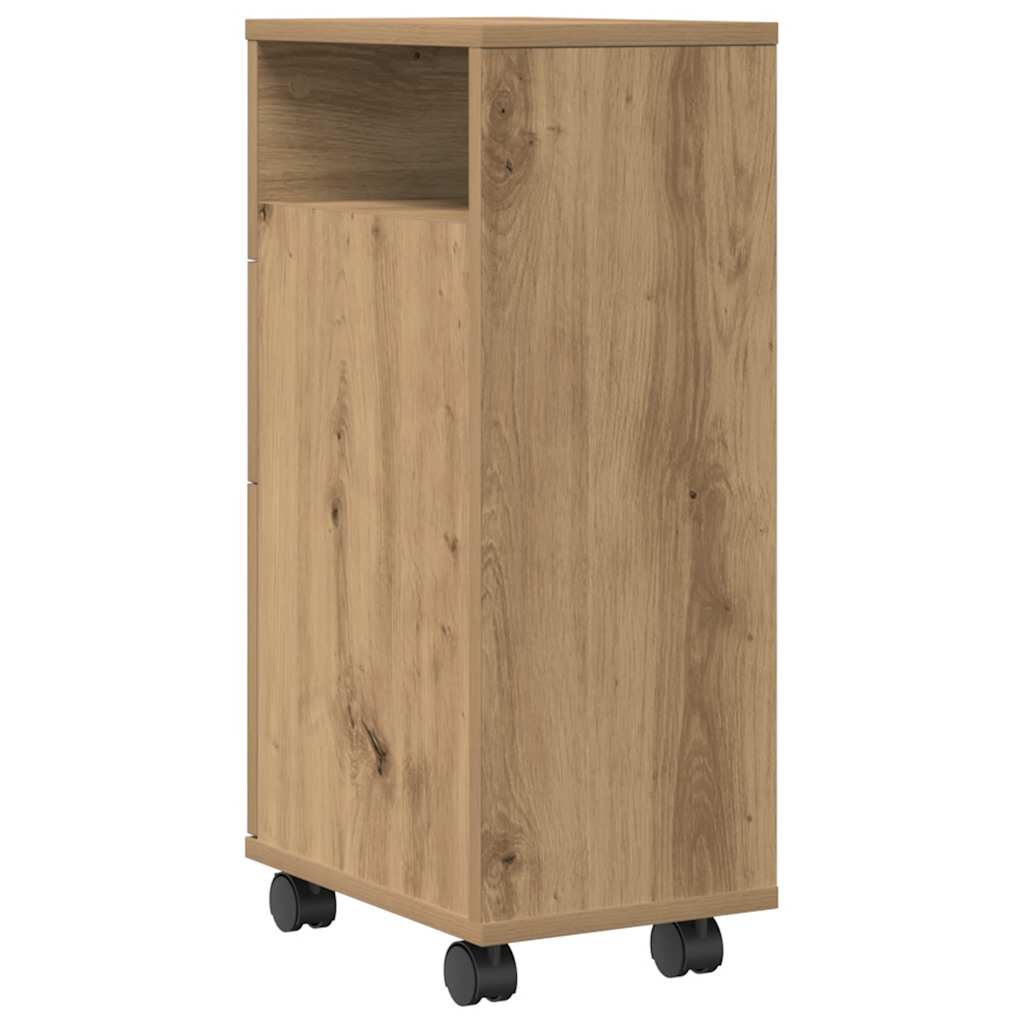 Narrow Bathroom Cabinet with Wheels Artisian Oak Engineered Wood