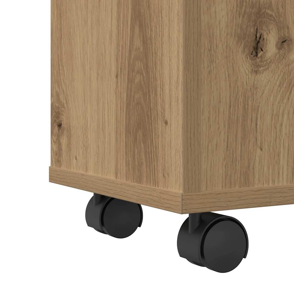 Narrow Bathroom Cabinet with Wheels Artisian Oak Engineered Wood