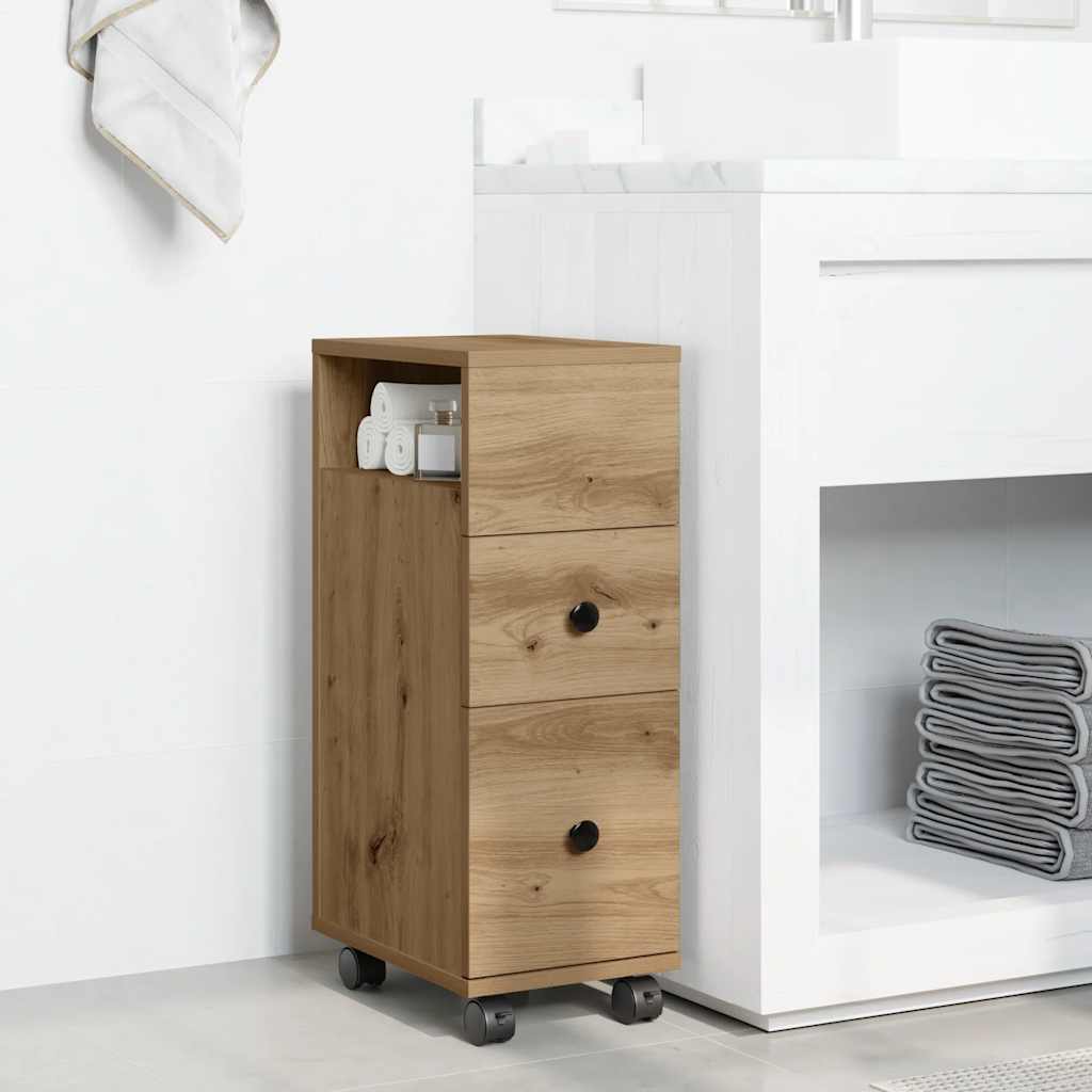 Narrow Bathroom Cabinet with Wheels Artisian Oak Engineered Wood