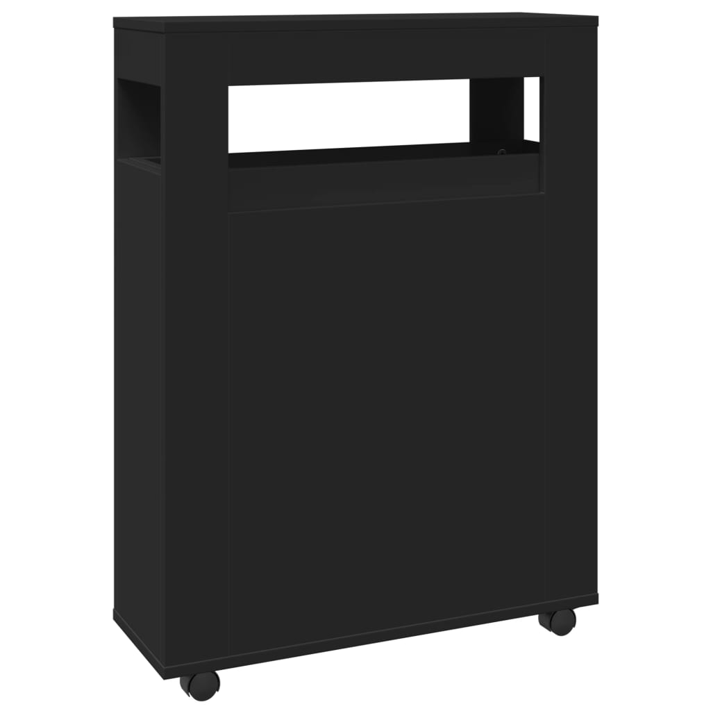 Narrow Bathroom Cabinet with Wheels Black Engineered Wood