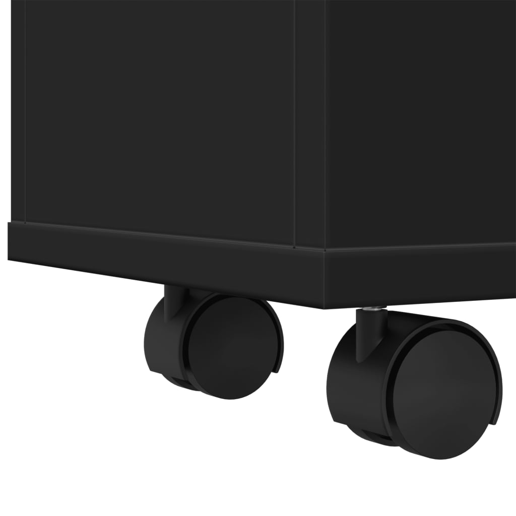 Narrow Bathroom Cabinet with Wheels Black Engineered Wood