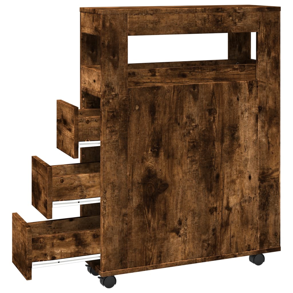 Narrow Bathroom Cabinet with Wheels Smoked Oak Engineered Wood