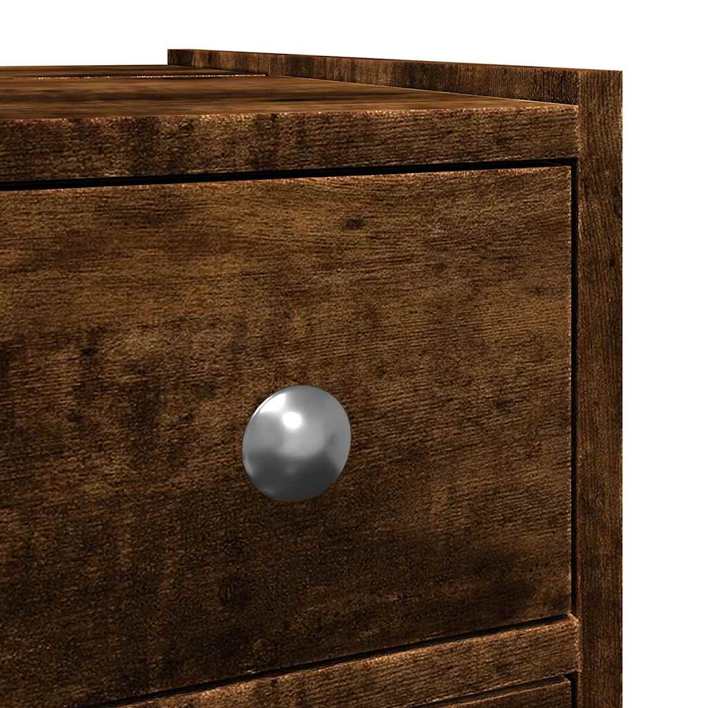 Narrow Bathroom Cupboard with Wheels Smoked Oak Engineered Wood