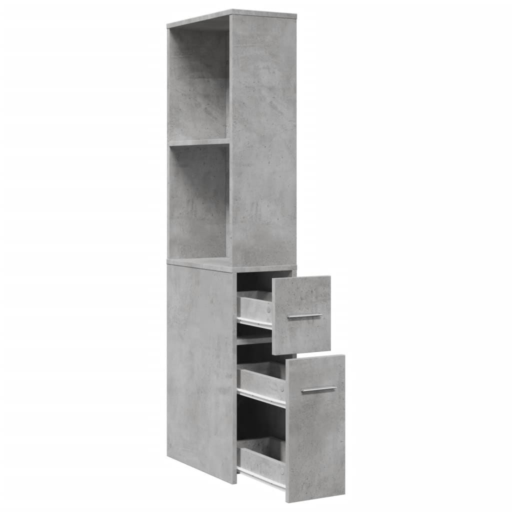 Narrow Bathroom Cupboard with Wheels Concrete Grey Engineered Wood