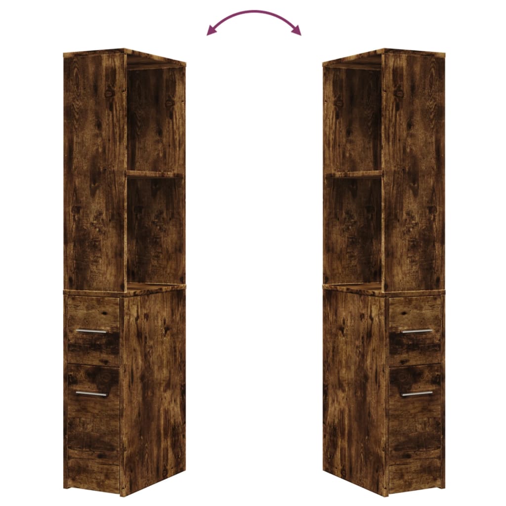 Narrow Bathroom Cupboard with Wheels Smoked Oak Engineered Wood