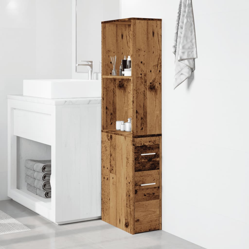 Narrow Bathroom Cupboard with Wheels Old Wood Engineered Wood