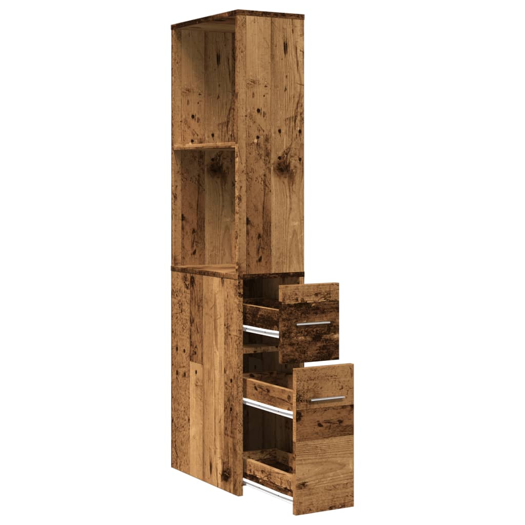 Narrow Bathroom Cupboard with Wheels Old Wood Engineered Wood