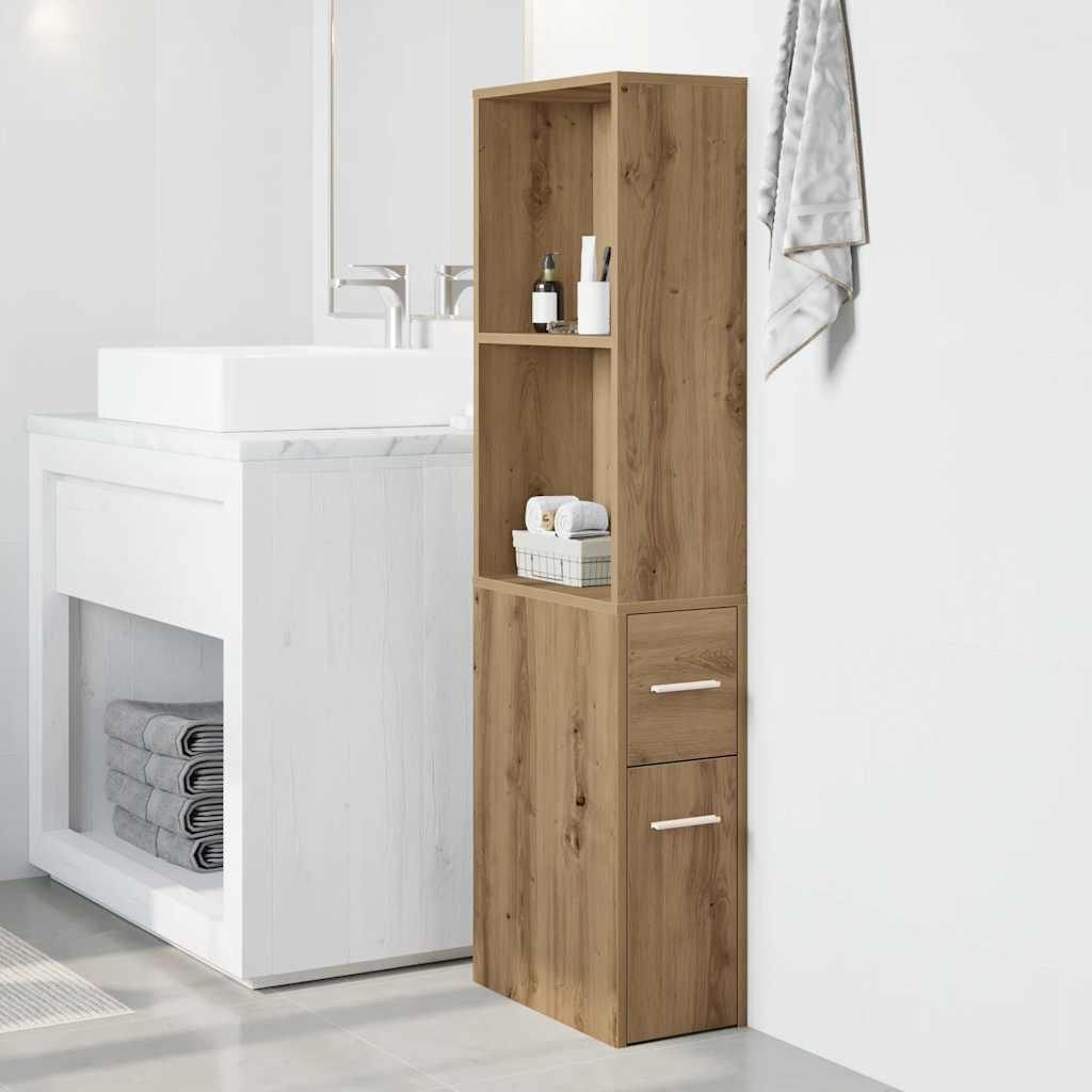 Narrow Bathroom Cupboard with Wheels Artisian Oak Engineered Wood