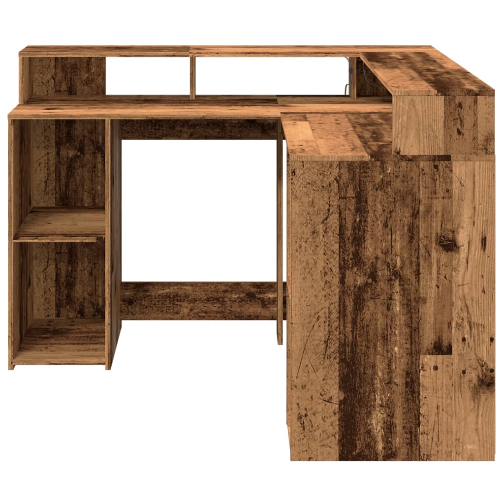 Desk with LED Lights Old Wood 130x130x91 cm Engineered Wood