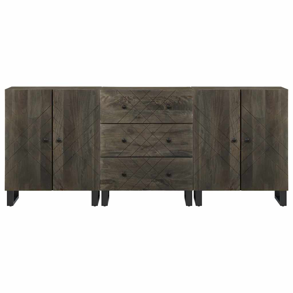 3 Piece Sideboards Black 60x33x75 cm Solid Wood Mango