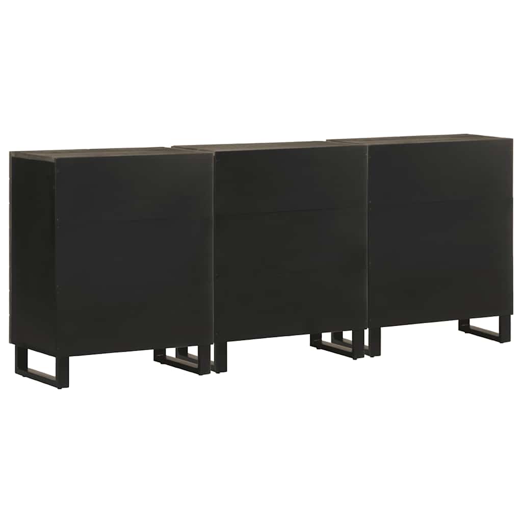 3 Piece Sideboards Black 60x33x75 cm Solid Wood Mango