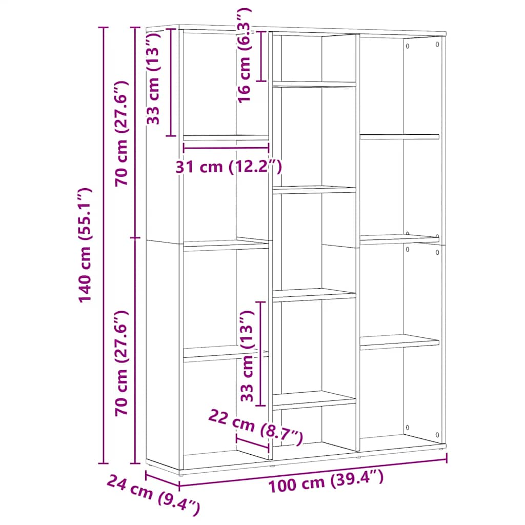 Room Divider/Book Cabinet Artisan Oak 100x24x140 cm Engineered Wood
