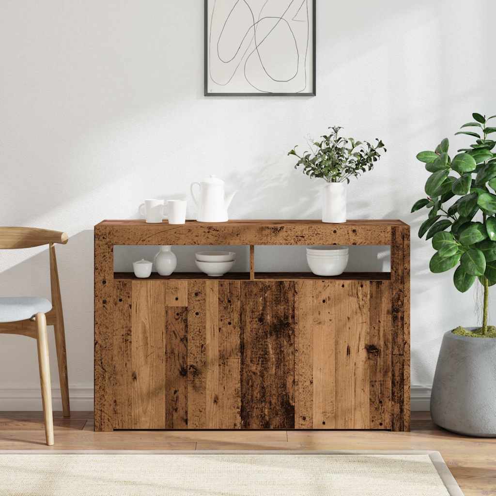 Sideboard with LED Lights Old Wood 115.5x30x75 cm Engineered Wood